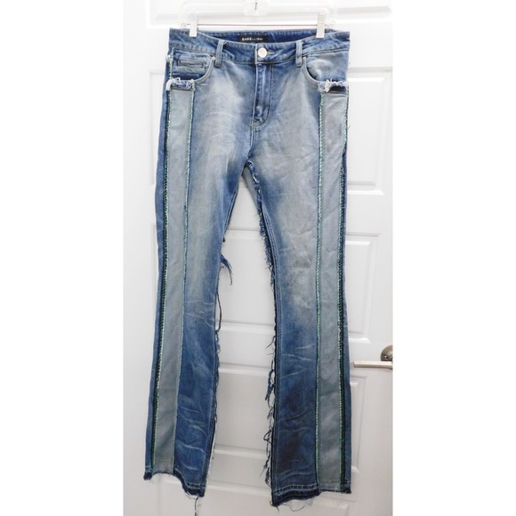 EMBELLISH Men's Vertical Patchwork Jeans Frayed Biker Streetwear Punk Size 32 - Picture 1 of 6